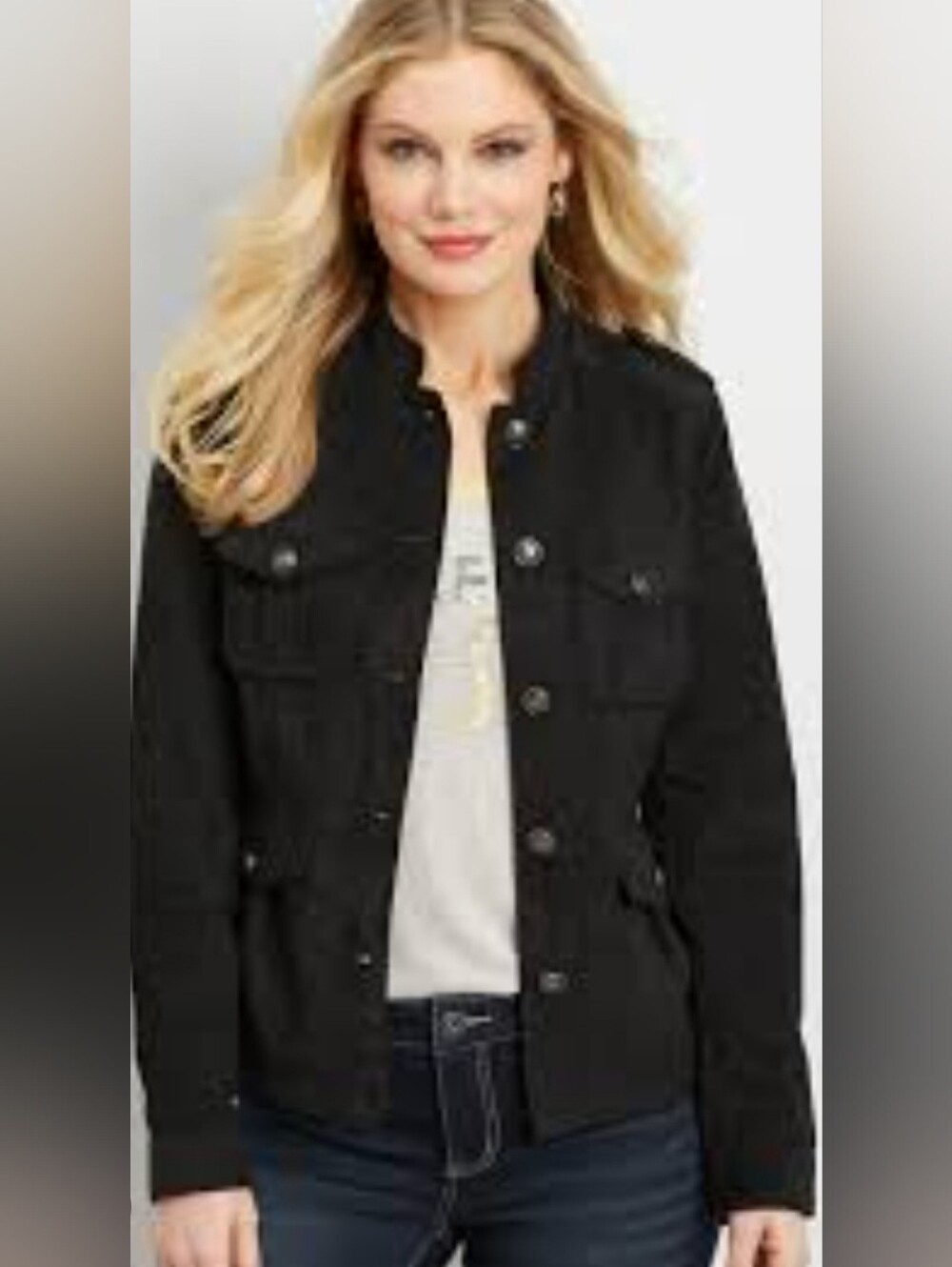 Maurices Black Faux Suede Military Utility Button-Down Jacket Sz Large